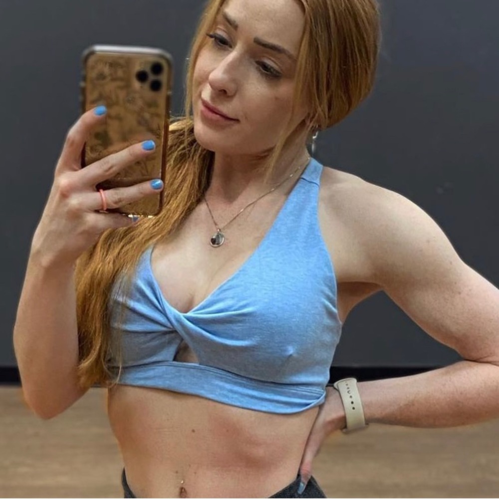 Light blue sports bra with key hole